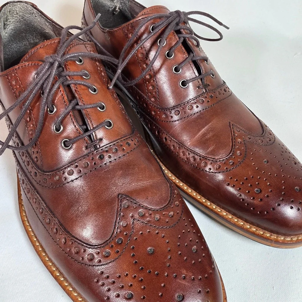 Joseph Abboud Wheaton Brown Mens 8.5 Wingtip Oxford Leather Brogue Lug Sole Shoe